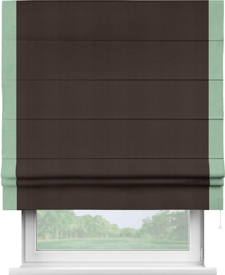 Римская штора «Кортин» с кантом Стрим Дуо, для проема, ткань блэкаут однотонный тёмно-коричневый