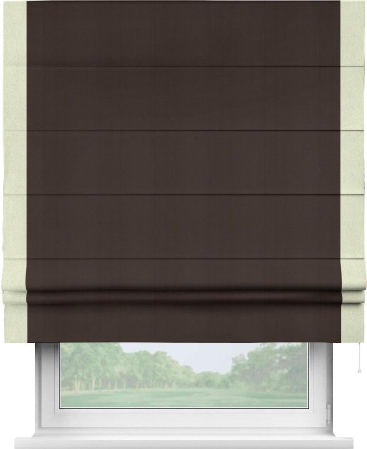 Римская штора «Кортин» с кантом Стрим Дуо, для проема, ткань блэкаут однотонный тёмно-коричневый